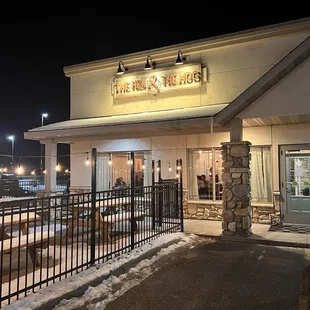 The Hen &amp; The Hog front entrance.  February in MN is not the time to enjoy the patio!