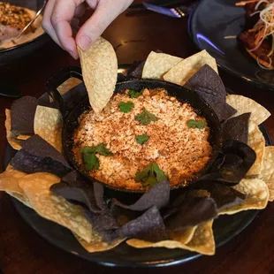 a plate of chips and dip
