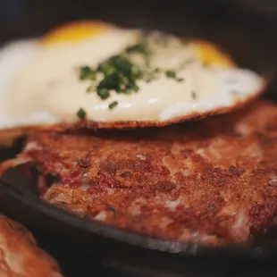 Corned Beef Hash &amp; Eggs. Their corned beef is chopped up and mixed with hashbrowns (not from a can).