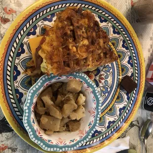 Chaffle sandwich with side of potatoes