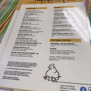 the menu for the restaurant