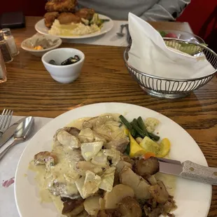 Pork With Apple Jack Mustard Cream and the chicken dinner