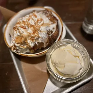 Bread pudding with vanilla ice cream