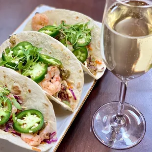 Yummy shrimp tacos paired perfectly with a glass of Roederer Estate Brut