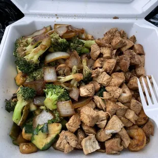 Chicken and shrimp minus rice with extra veggies
