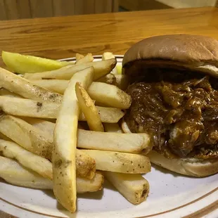 Pulled Pork Sandwich with fries
