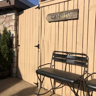 two chairs and a bench