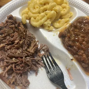 Weird shredded briskett. Most basic mac and cheese