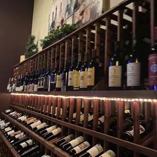 a wall of wine bottles