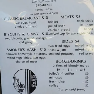 Brunch menu