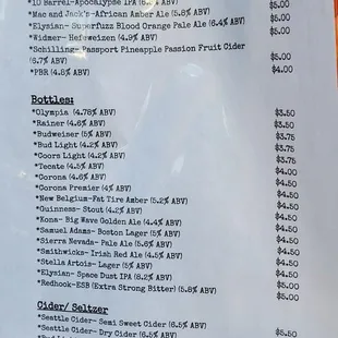 Beer menu