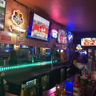 a bar with neon lights