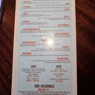 Cocktail menu