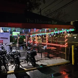 bikes parked outside at night