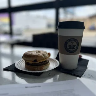 Croissant sandwich &amp; oat milk latte with agave