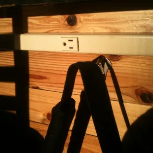 Power strip under the bar. WITH coat/bag hooks. FTW!