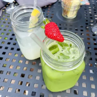 Lemonade and Matcha Pistachio drink