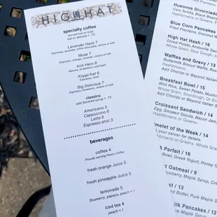 Drink menu