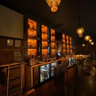 a dimly lit bar