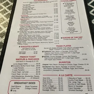 Breakfast menu