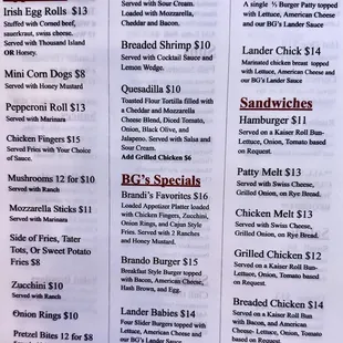 BG&apos;s Highlander Tavern Menu Side 1