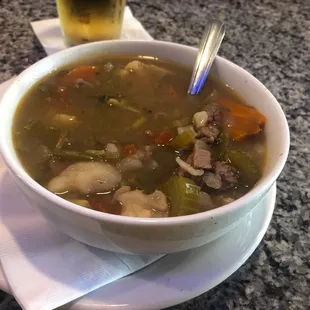 Homemade Beef Vegetable Soup. Huge bowl for $5. Delicious.