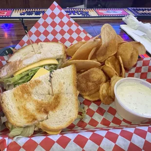 Chicken salad sandwich and homemade chips!