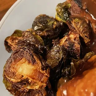 Brussels Sprouts side of blue plate dinner