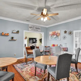 Dining Room with individual tables - newly painted and decorated