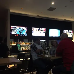 a group of people sitting at a bar