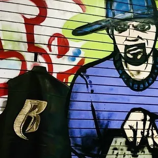 a mural of a baseball player