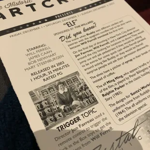 A fun program with facts about the movie and info about the community and events