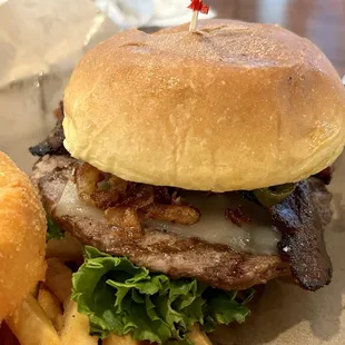 7/9/24 Juicy jalapeño burger combo w/ fries, onion rings