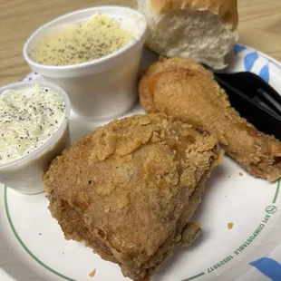 2 piece dinner $10.50 out the door. Killer coleslaw and mashed and gravy hit the spot too.