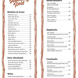 the menu for the hitching post