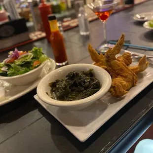 a plate of food on a bar