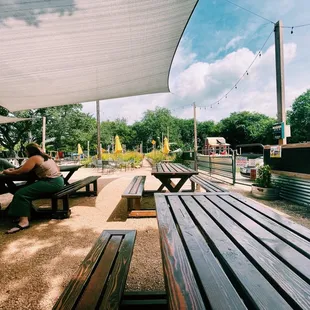 Another view from outdoor seating area. Lots of tables and chairs!