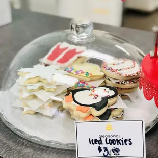 a display of iced cookies