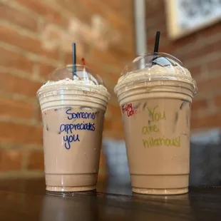 Couple fun coffee drinks from the shop upstairs.