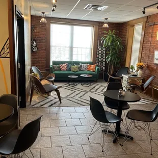 a living room and dining area