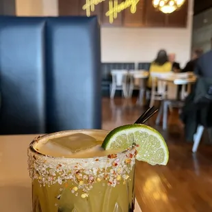 'Get Right' Housemaid habanero pineapple Yum Yum, silver tequila, spicy salt on another level.