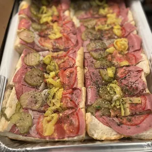 a tray of sandwiches