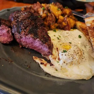 Coffee rubed steak and eggs.