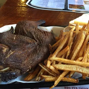 1/2 smoked chicken with fries