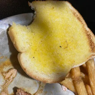 a half eaten piece of bread