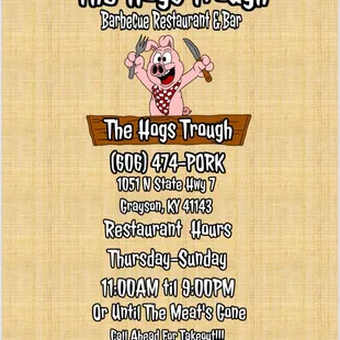 Cover with Restaurant Hours