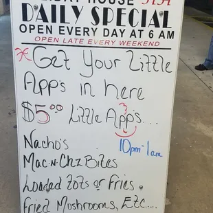 Sidewalk sign late nite $5 Holiday House Apps