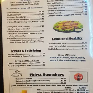 Burgers and Dinners. Desserts  and Salads Drinks page 4