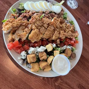 Cobb salad sub fried chicken instead of grilled with blue cheese dressing.