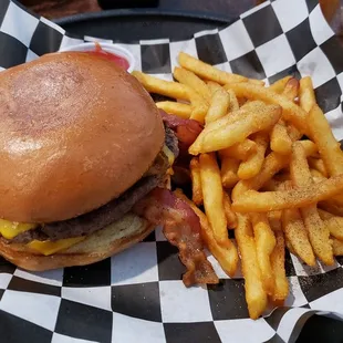 a burger and fries